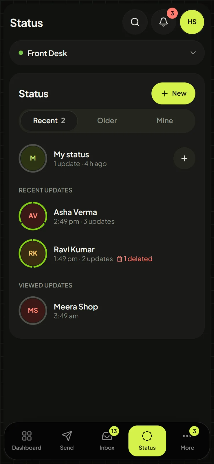 whatshive mobile status
