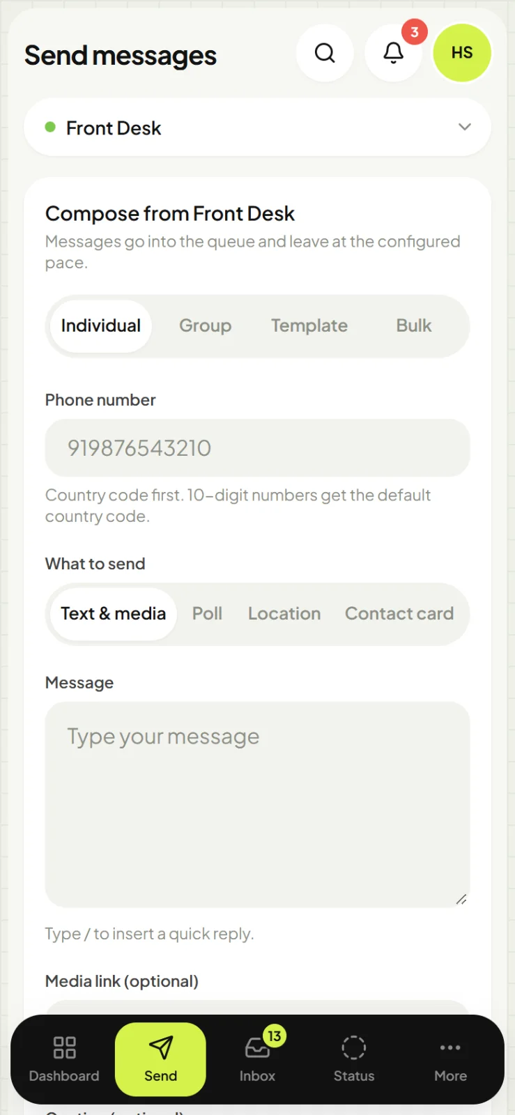 whatshive mobile send